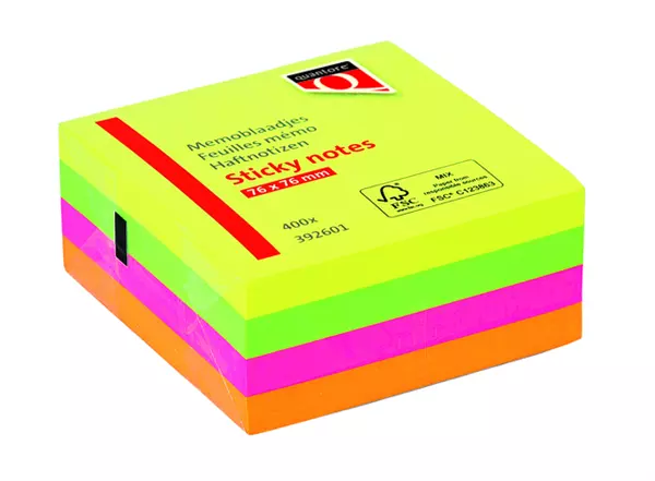 Een Memoblok Quantore 76x76mm neon kleuren assorti 4 kleuren koop je bij MegaOffice